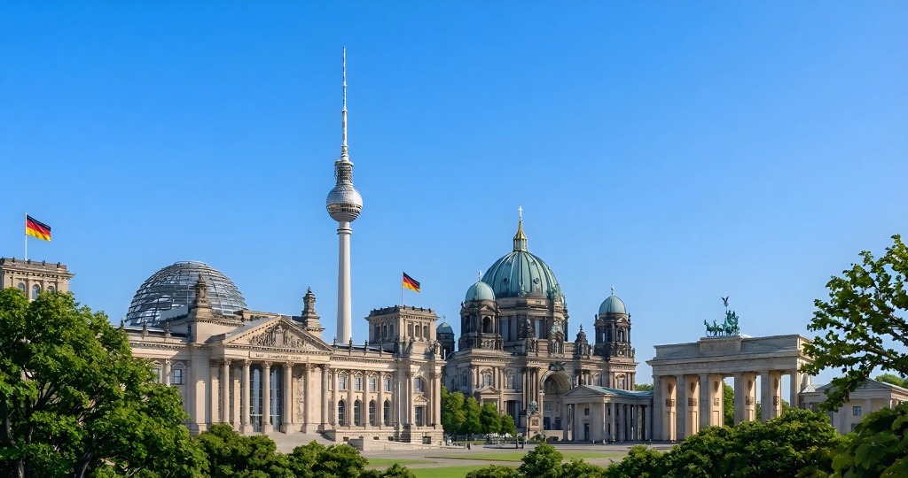 Berlin skyline with historic landmarks